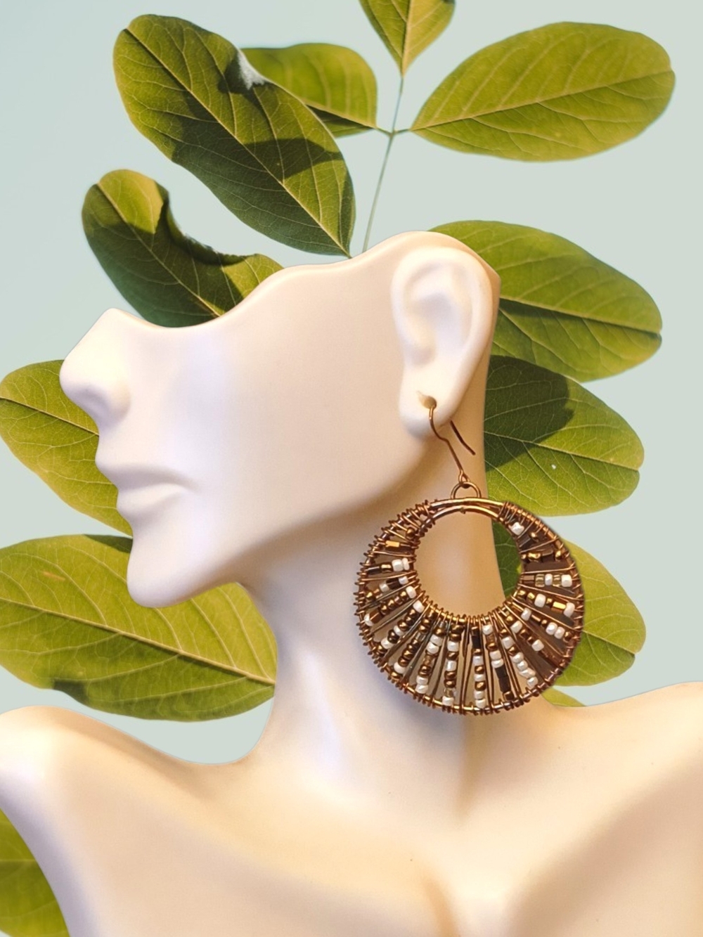 Beaded Gold Hoop Statement Earrings